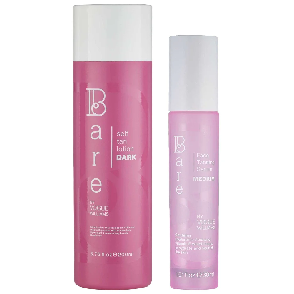 Bare by Vogue Duo: Face Tanning Serum Medium 30ml & Self Tan Lotion Dark 200ml Image 1