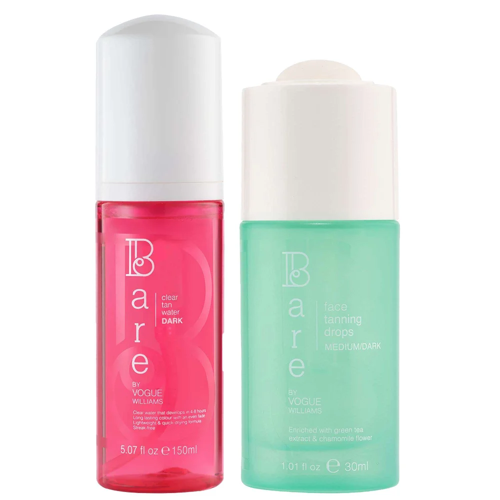 Bare by Vogue Bundles Duo: Body Clear Tan Water Dark 150ml & Face Tanning Drops Medium/Dark 30ml Image 1