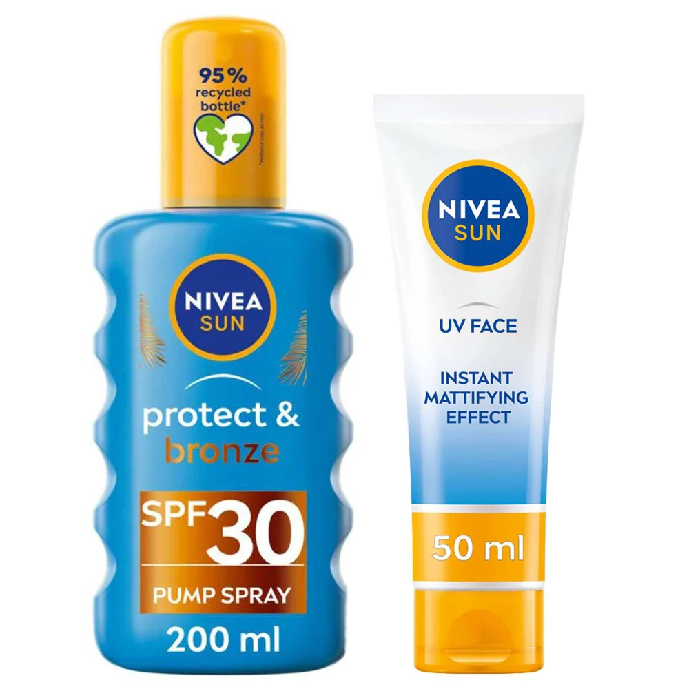 Nivea Bundles Duo: Protect & Bronze SPF30 Spray 200ml & UV Face Shine Control SPF50 Cream 50ml Image 1