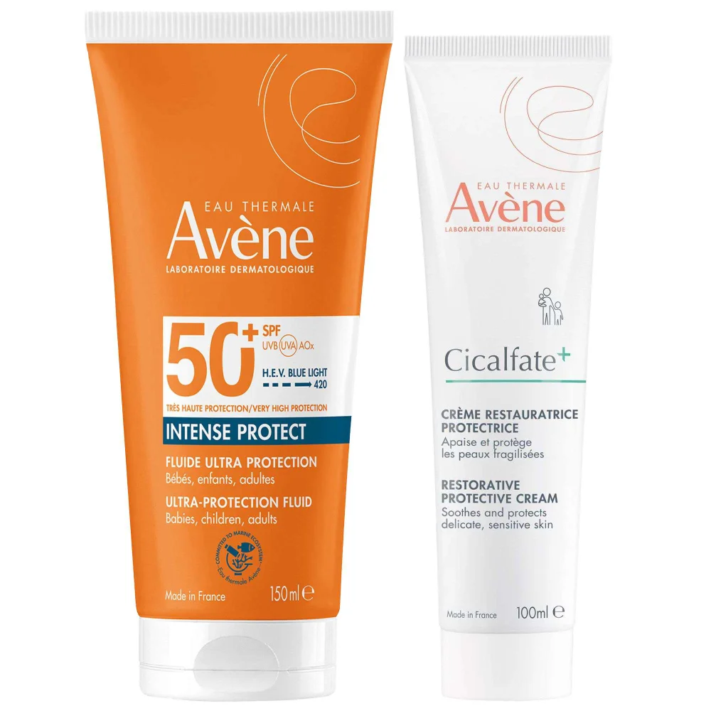 Avène Duo: Cicalfate+ Restorative Protective Cream 100ml, Intense Protect SPF50+ 150ml Image 1