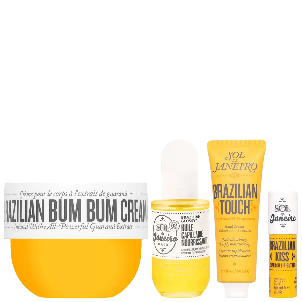 Sol de Janeiro Set: Brazilian Glossy Hair Oil 58ml, Kiss Cupuaçu Lip Butter 6.2g, Touch Hand Cream 50ml & Bum Bum Cream 75ml Image 1