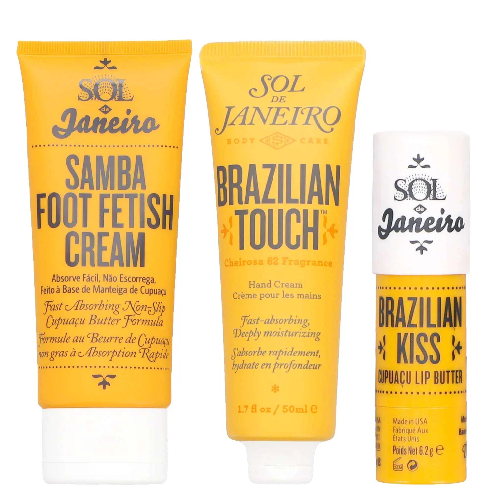 Sol de Janeiro Trio: Brazilian Kiss Cupuaçu Lip Butter 6.2g, Hand Cream 50ml & Samba Foot Fetish Care 90ml Image 1
