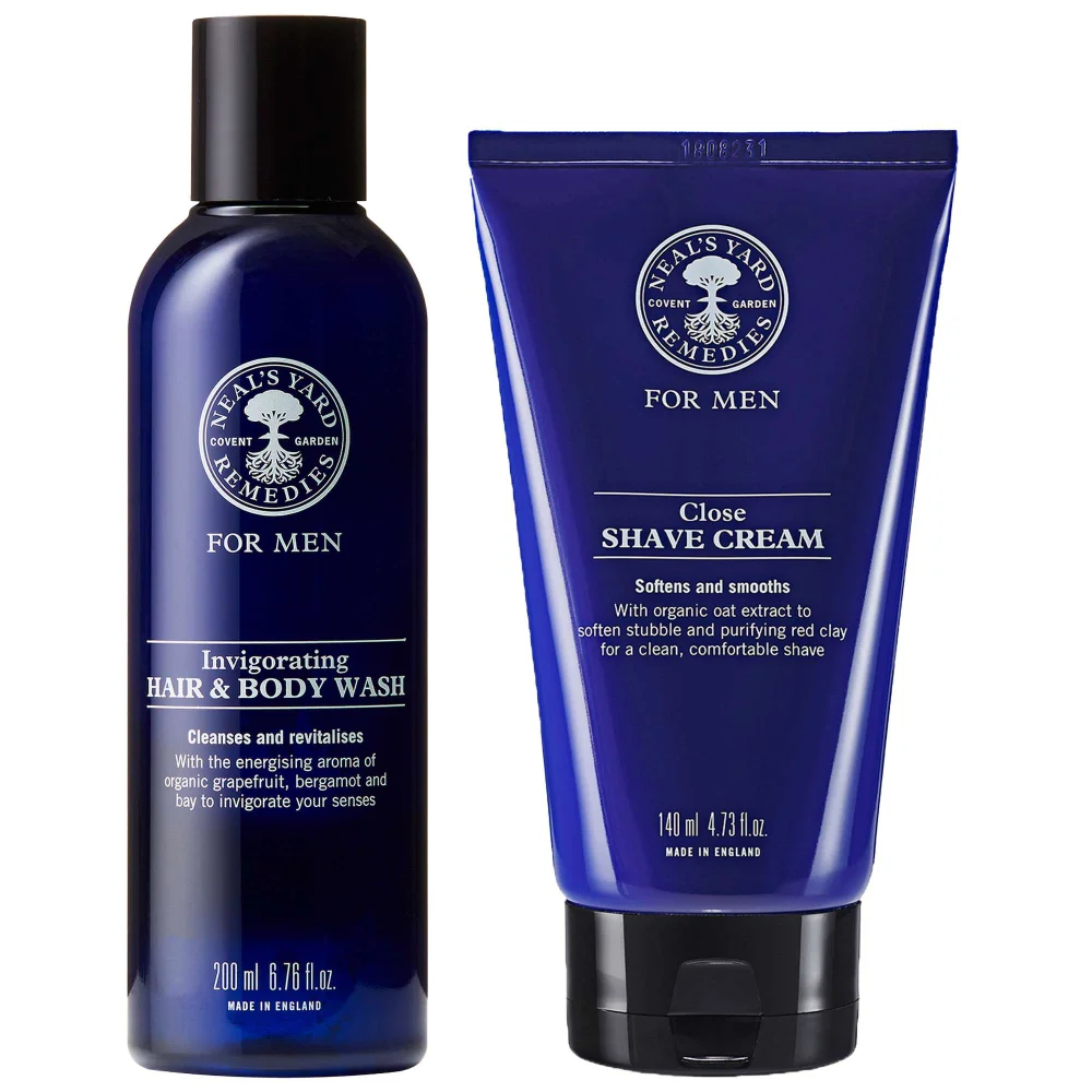 Neal's Yard Remedies Duo: Invigorating Hair & Body Wash 200ml & Close Shave Cream 140ml Image 1