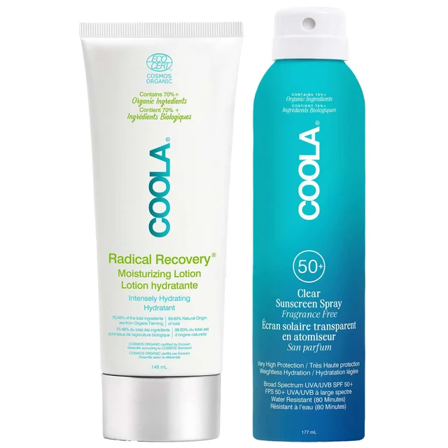 Coola Duo: Radical Recovery After Sun Lotion 148ml & Classic Body Sunscreen Spray SPF50 Fragrance-Free 177ml