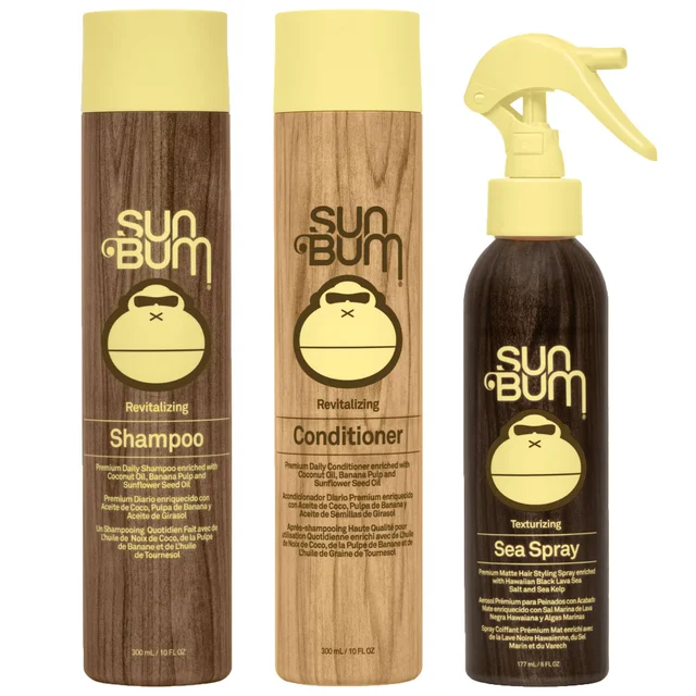 Sun Bum Trio: Revitalizing Shampoo 300ml, Revitalizing Conditioner 300ml & Texturizing Sea Spray 177ml