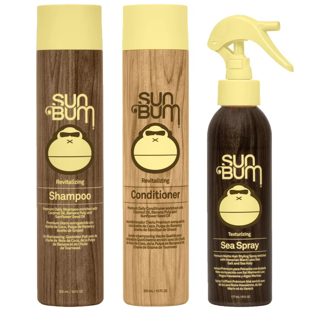 Sun Bum Trio: Revitalizing Shampoo 300ml, Revitalizing Conditioner 300ml & Texturizing Sea Spray 177ml