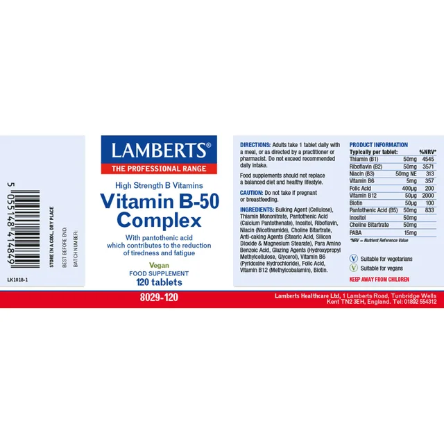 Lamberts Vitamin B-50 Complex x 120 Vitamins