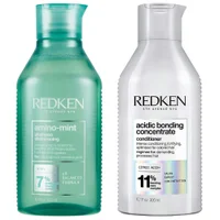 Redken Duo: Amino Mint Scalp Cleansing for Greasy Hair Shampoo & Acidic Bonding Concentrate Conditioner 300ml - undefined undefined