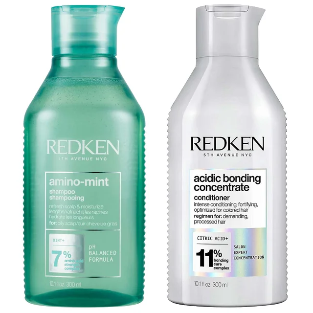 Redken Duo: Amino Mint Scalp Cleansing for Greasy Hair Shampoo & Acidic Bonding Concentrate Conditioner 300ml