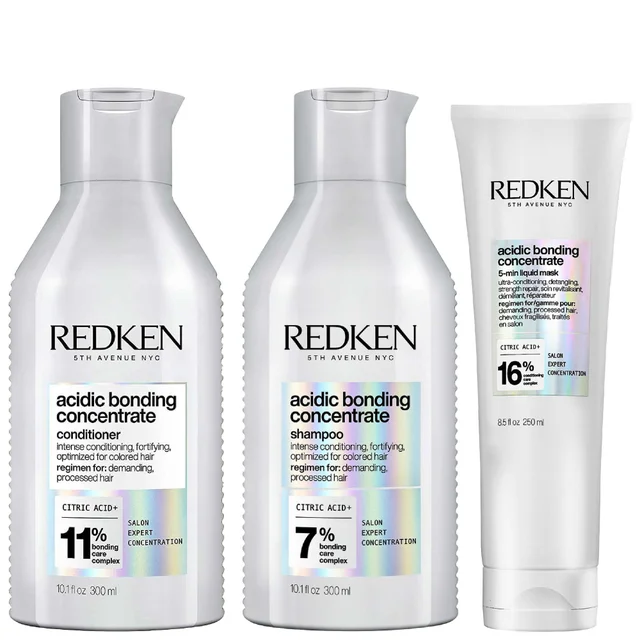 Redken Trio: Acidic Bonding Concentrate Shampoo, Conditioner and 5-Minute Liquid Hair Mask Bond Repair Bundle