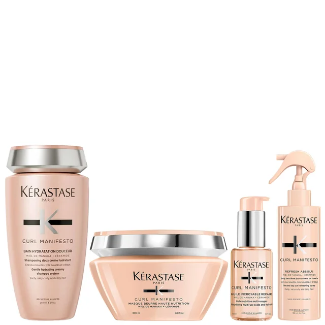 Kérastase Set: Curl Manifesto Shampoo, Mask, Repair Oil & Refreshing Spray For Very Curly Hair