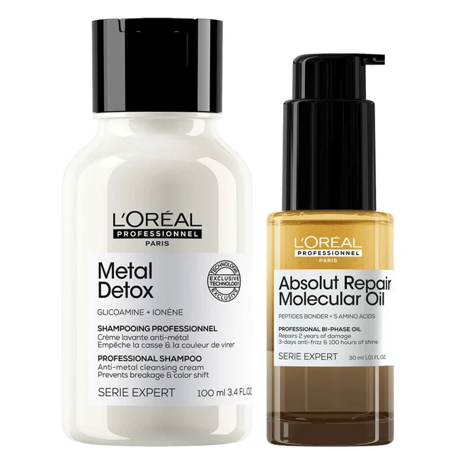 L'Oréal Professionnel Duo: Metal Detox Clarifying Shampoo 100ml & Absolut Repair Molecular Hair Oil 30ml