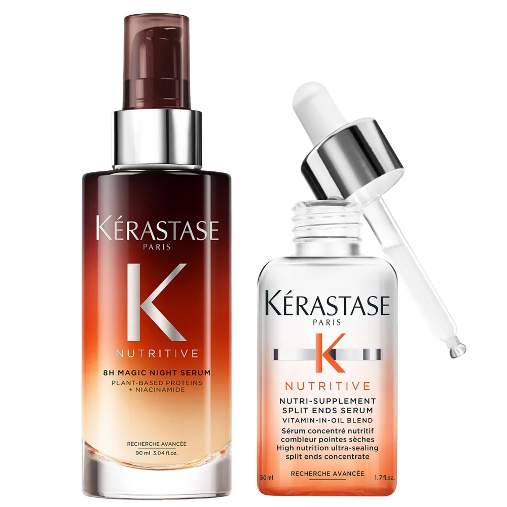 Kérastase Duo: 8H Magic Night Serum With Niacinamide 90ml & Split Ends Serum 50ml for Dry Hair Image 1