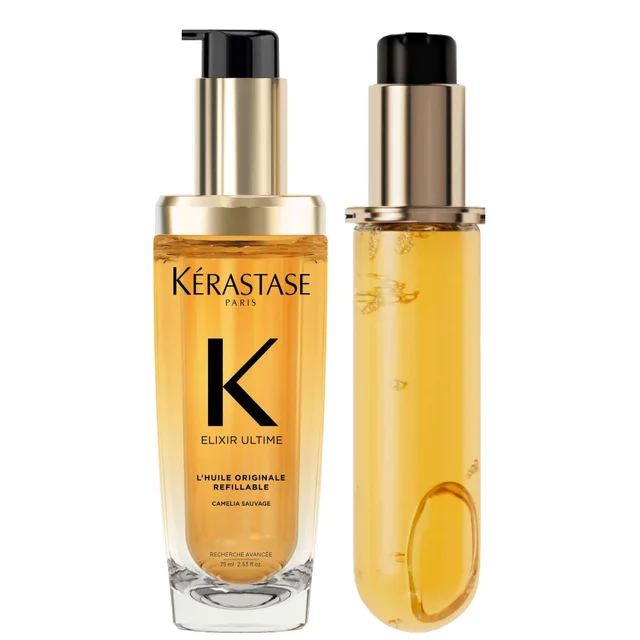 Kérastase Duo: Elixir Ultime Hair Oil L'Huile Originale Refillable with Argan Oil & Heat Protection 75ml for All Hair Types