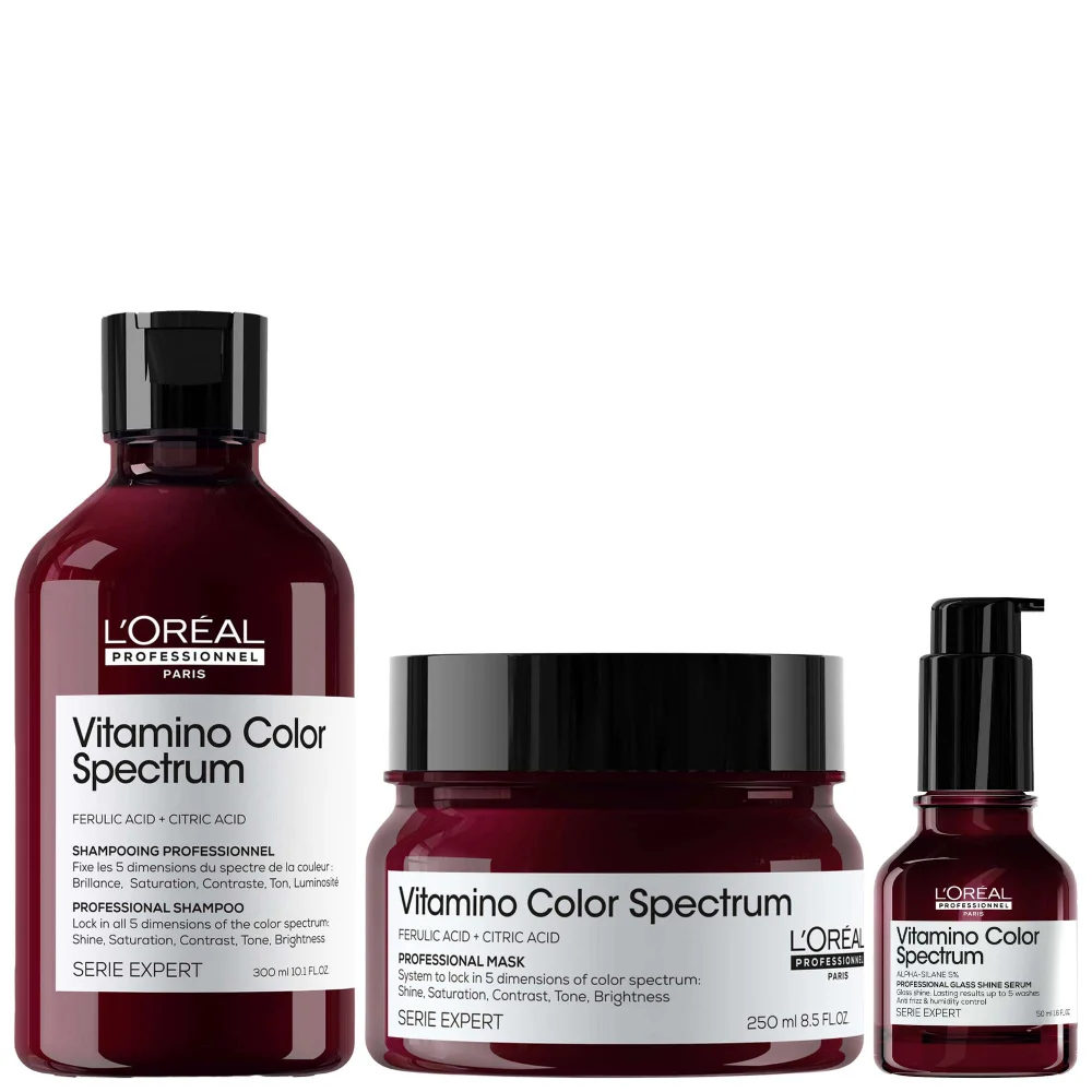 L'Oréal Professionnel Trio: Vitamino Color Spectrum Shampoo 300ml, Rinse Off Hair Mask 250ml and Serum 50ml for Coloured Hair Image 1
