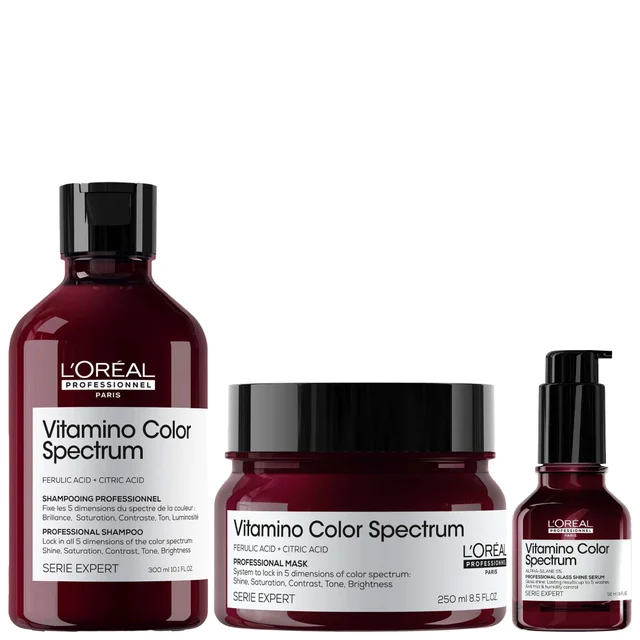 L'Oréal Professionnel Trio: Vitamino Color Spectrum Shampoo 300ml, Rinse Off Hair Mask 250ml and Serum 50ml for Coloured Hair