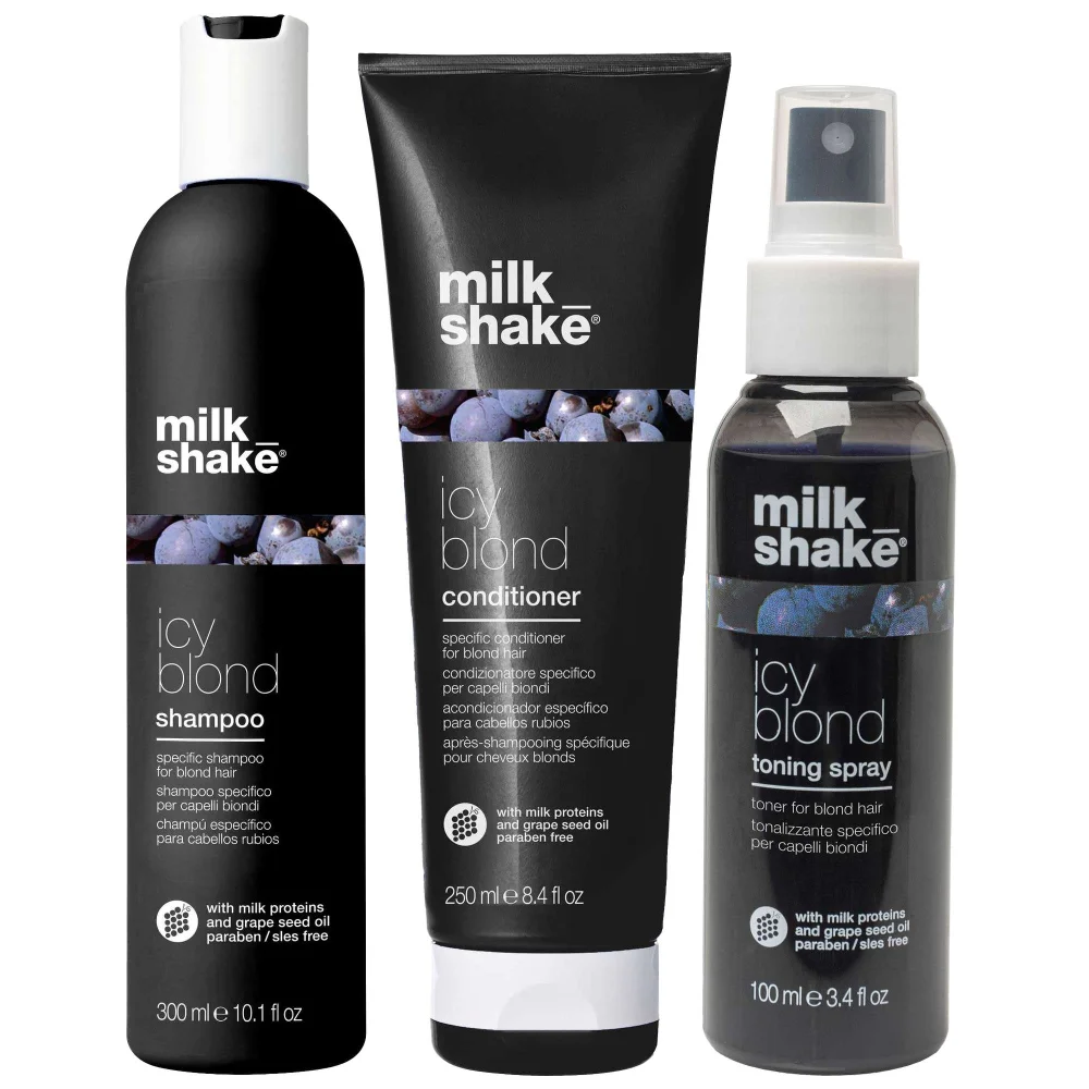 milk_shake Trio: Icy Blonde Shampoo 300ml, Conditioner 250ml & Toning Spray 100ml Image 1