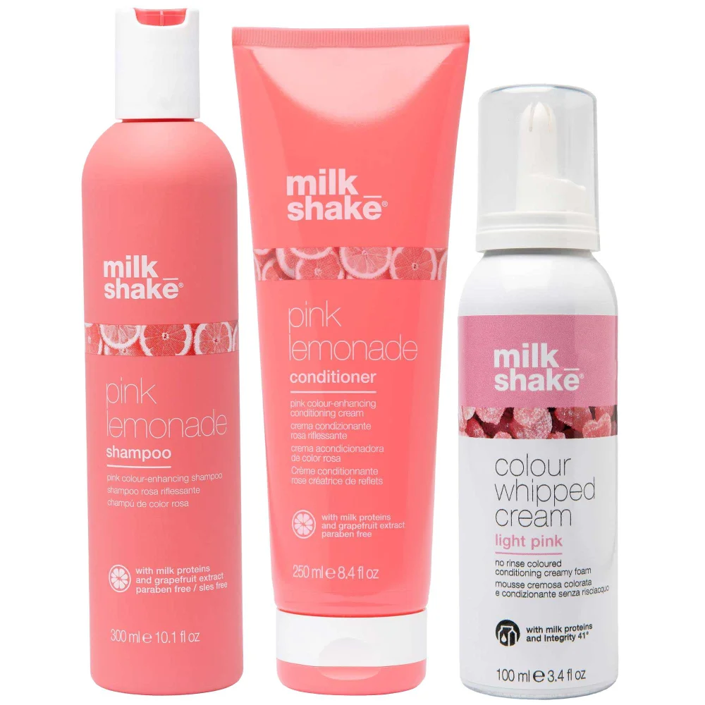 milk_shake Trio: Pink Lemonade Shampoo 300ml, Conditioner 250ml & Whipped Cream Light Pink 100ml Image 1