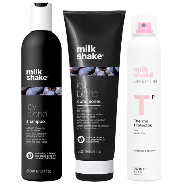 milk_shake Trio: Icy Blonde Shampoo 300ml, Conditioner 250ml & Thermo Protector Spray 200ml