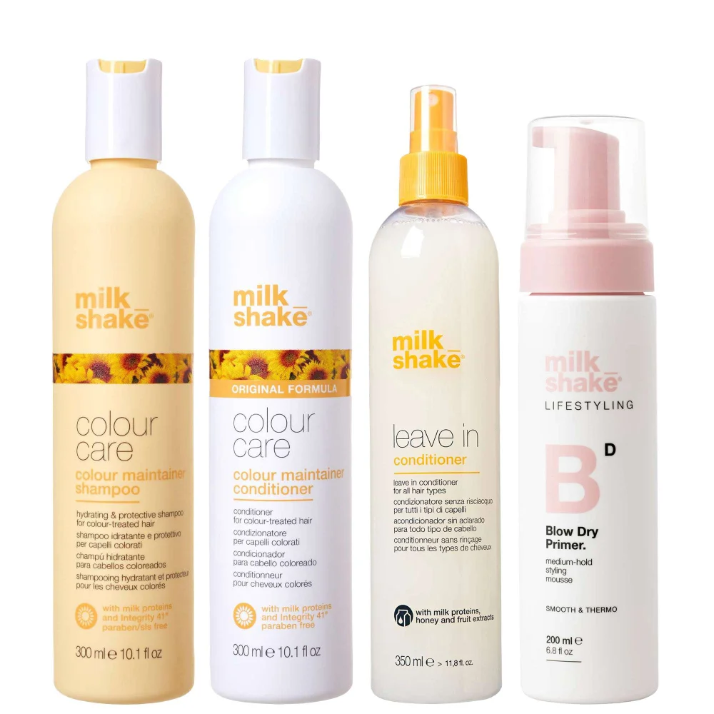 milk_shake Set: Colour Maintainer Shampoo 300ml, Conditioner 300ml, Leave-In Conditioner 350ml & Blow Dry Primer 200ml Image 1