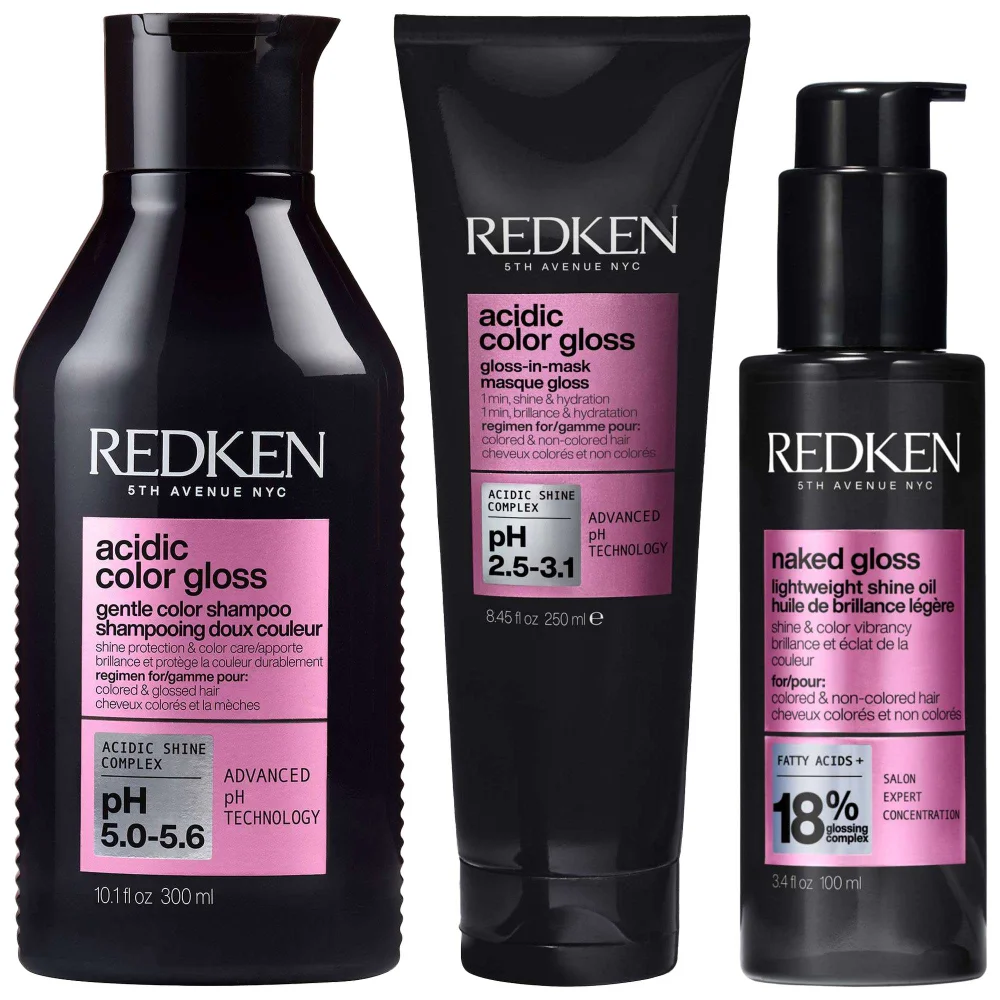 Redken Trio: Acidic Color Gloss Shampoo 300ml, 1 Min Gloss-in-Mask 250ml & Naked Gloss 100ml Image 1
