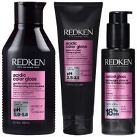 Redken Trio: Acidic Color Gloss Shampoo 300ml, 1 Min Gloss-in-Mask 250ml & Naked Gloss 100ml