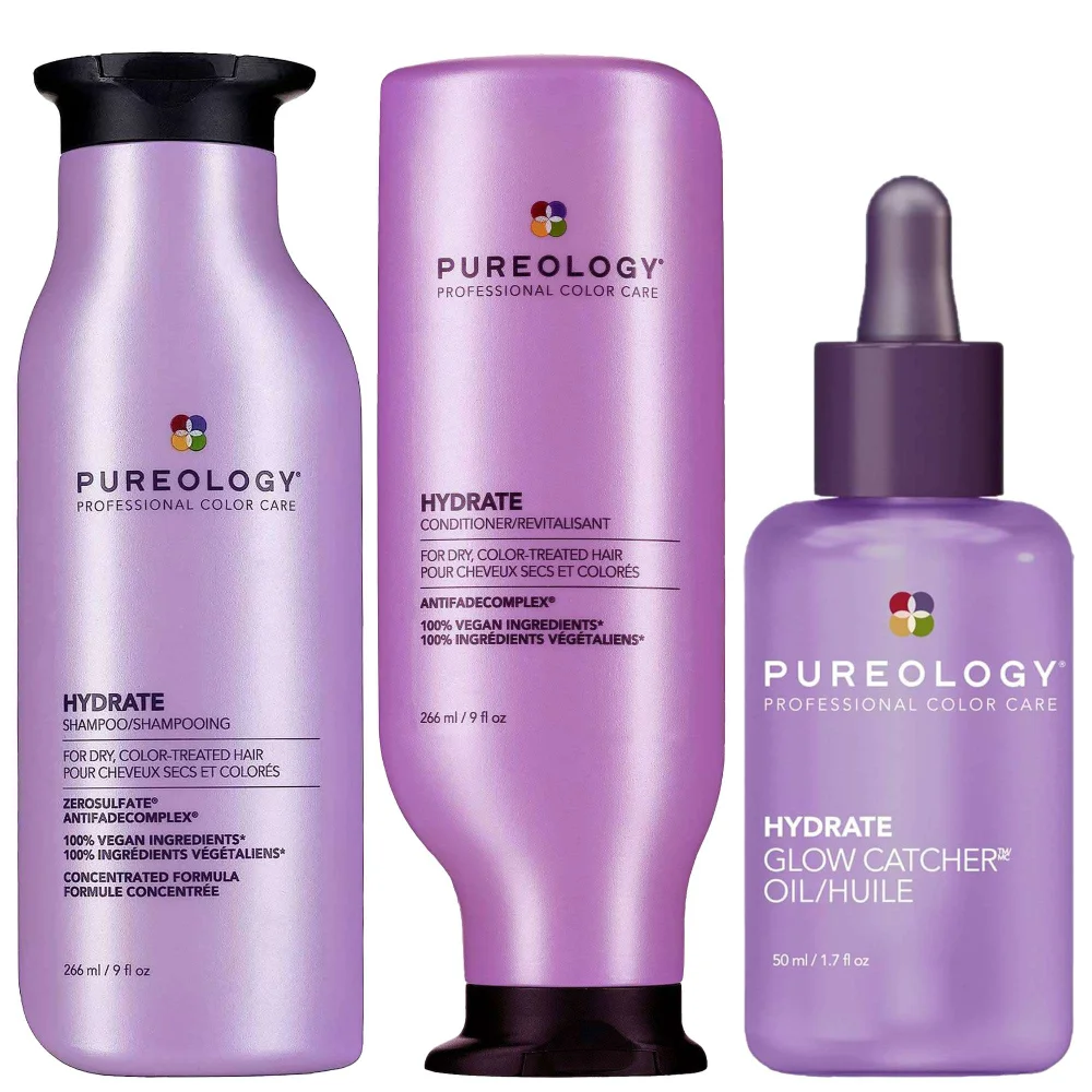 Pureology Bundles Trio: Hydrate Moisturising Shampoo 266ml, Conditioner 266ml & Hydrate Glow Catcher Hydrating Hair Oil 50ml Image 1