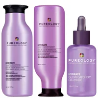Pureology Bundles Trio: Hydrate Moisturising Shampoo 266ml, Conditioner 266ml & Hydrate Glow Catcher Hydrating Hair Oil 50ml - undefined undefined