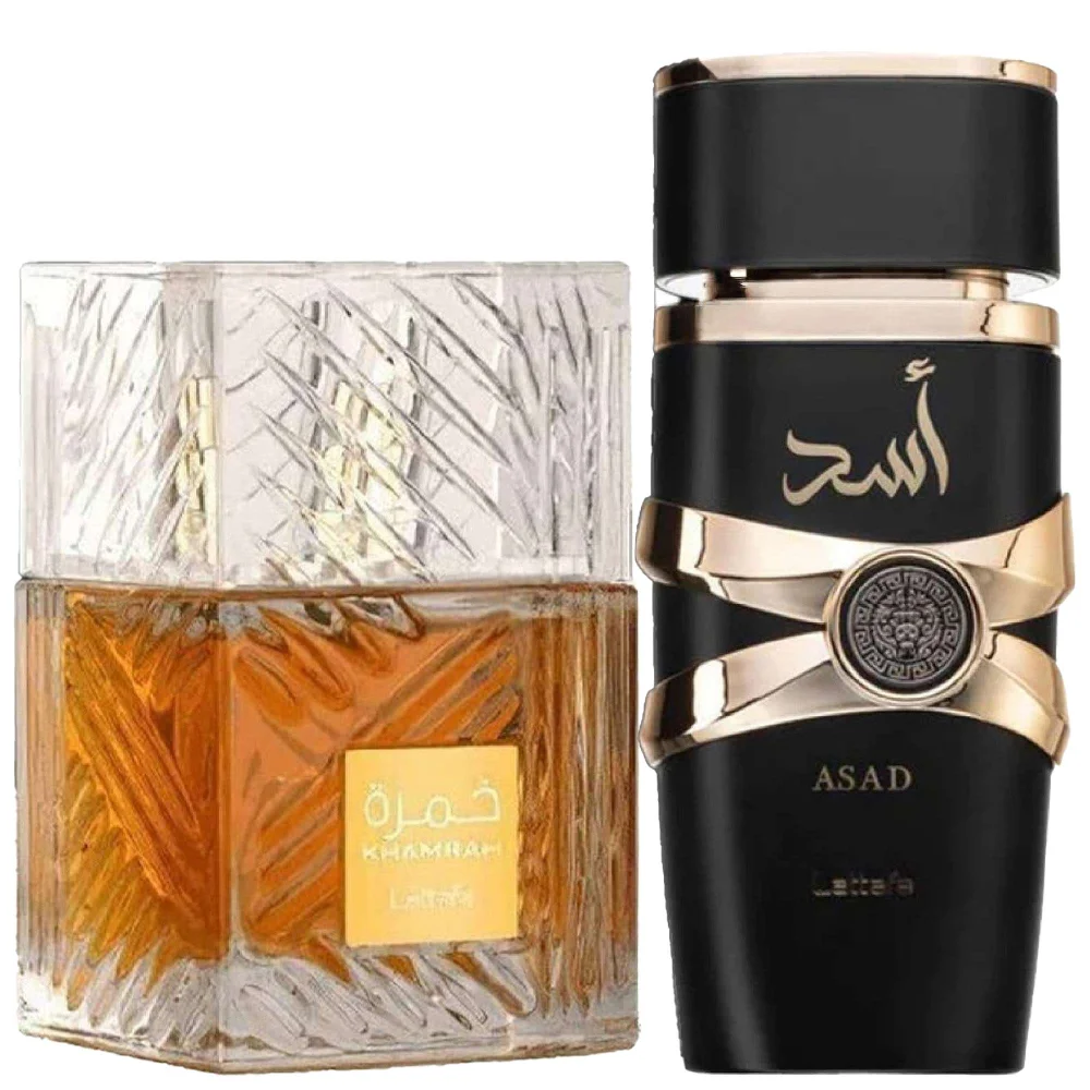 Lattafa Duo: Khamrah Eau de Parfum Spray 100ml & Asad Eau de Parfum Spray 100ml Image 1