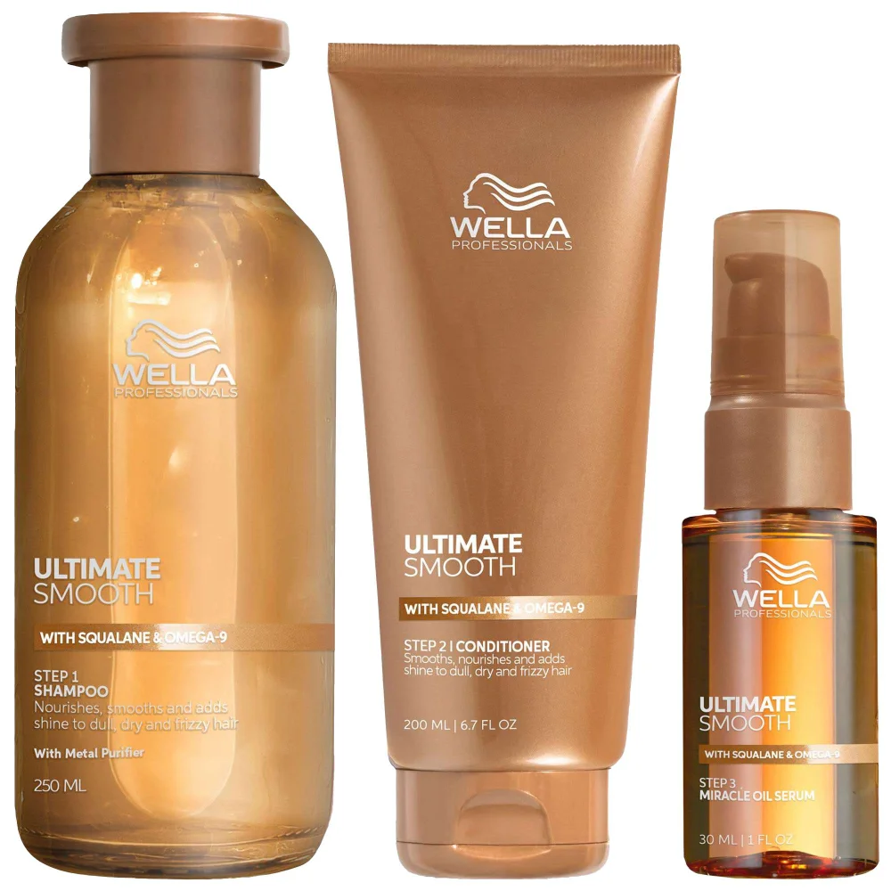 Wella Trio: Ultimate Smooth Shampoo, Conditioner & Serum with Squalane & Omega 9 for Dry, Dull & Frizzy Hair Image 1