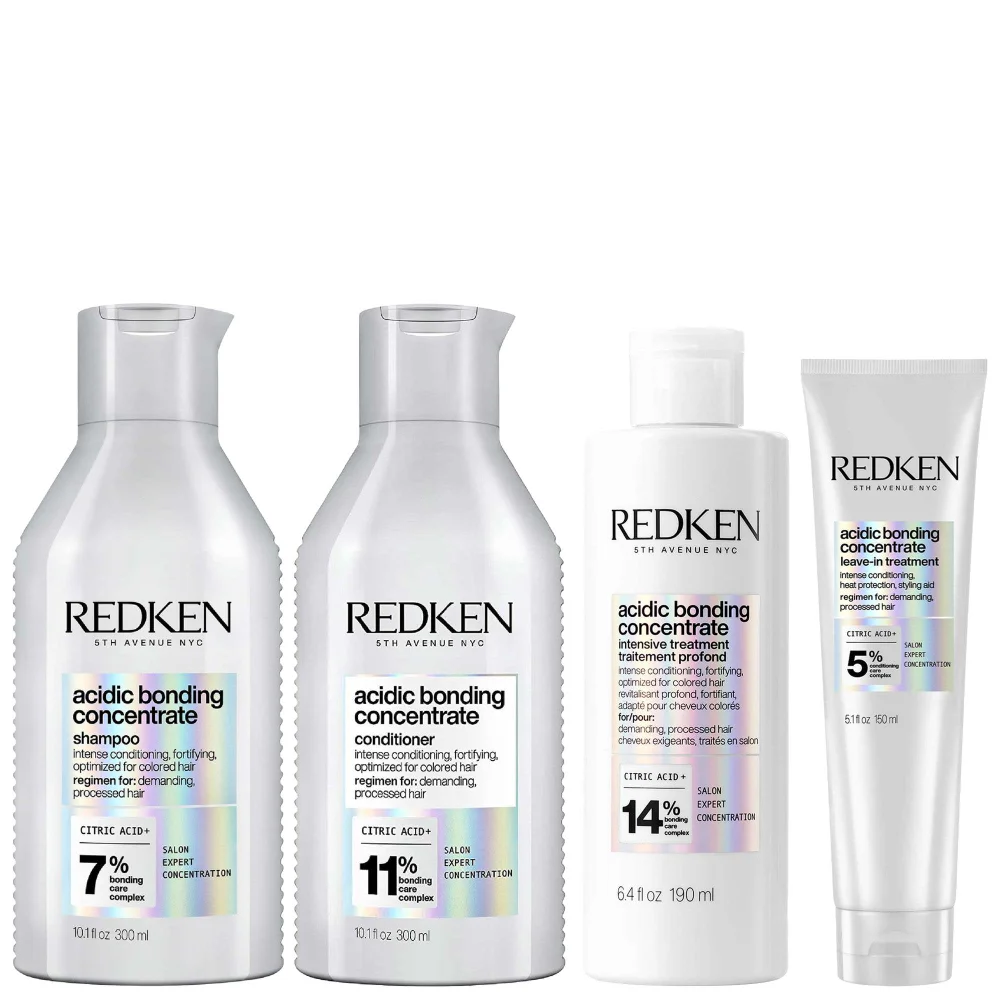 Redken Acidic Bonding Concentrate Pre-Treatment 190ml, Shampoo and Conditioner 300ml, and Leave-in Treatment 150ml Bundle Image 1