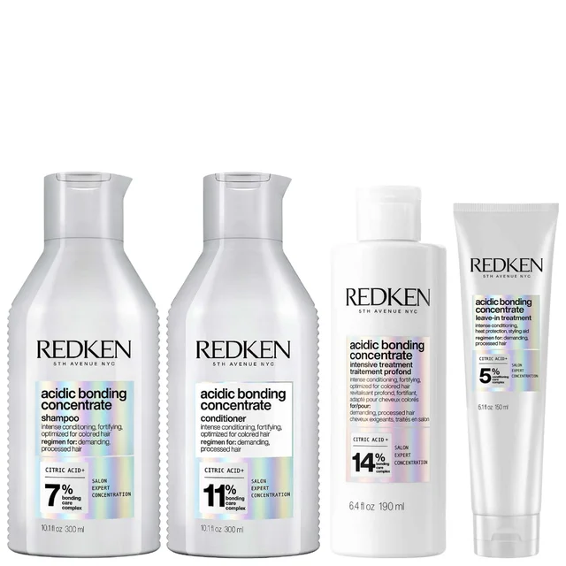 Redken Acidic Bonding Concentrate Pre-Treatment 190ml, Shampoo and Conditioner 300ml, and Leave-in Treatment 150ml Bundle
