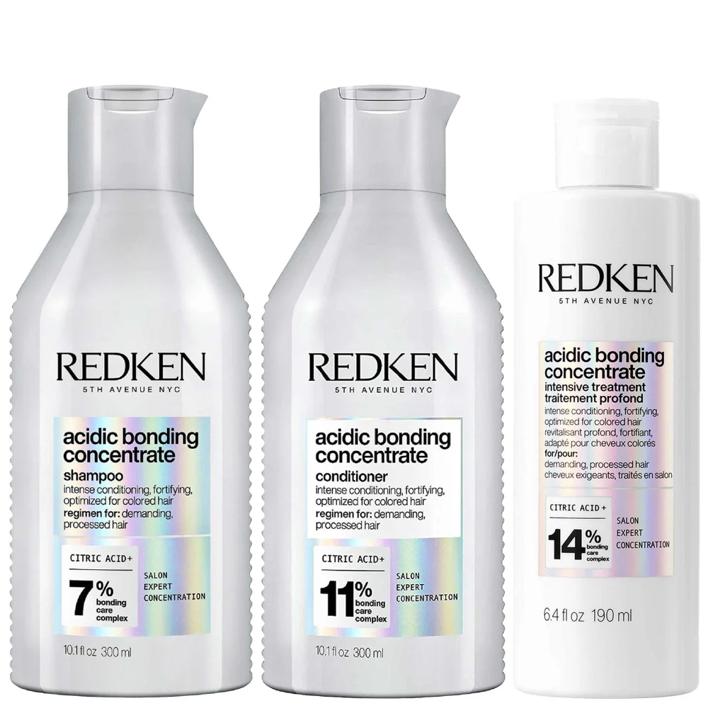 Redken Trio: Acidic Bonding Concentrate Pre-Treatment 190ml, Shampoo and Conditioner 300ml for Damaged Hair Bundle Image 1
