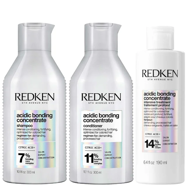 Redken Trio: Acidic Bonding Concentrate Pre-Treatment 190ml, Shampoo and Conditioner 300ml for Damaged Hair Bundle