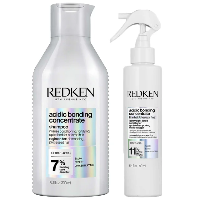 Redken Duo: Acidic Bonding Concentrate Shampoo & Lightweight Liquid Conditioner Bond Repair Bundle for Fine Hair