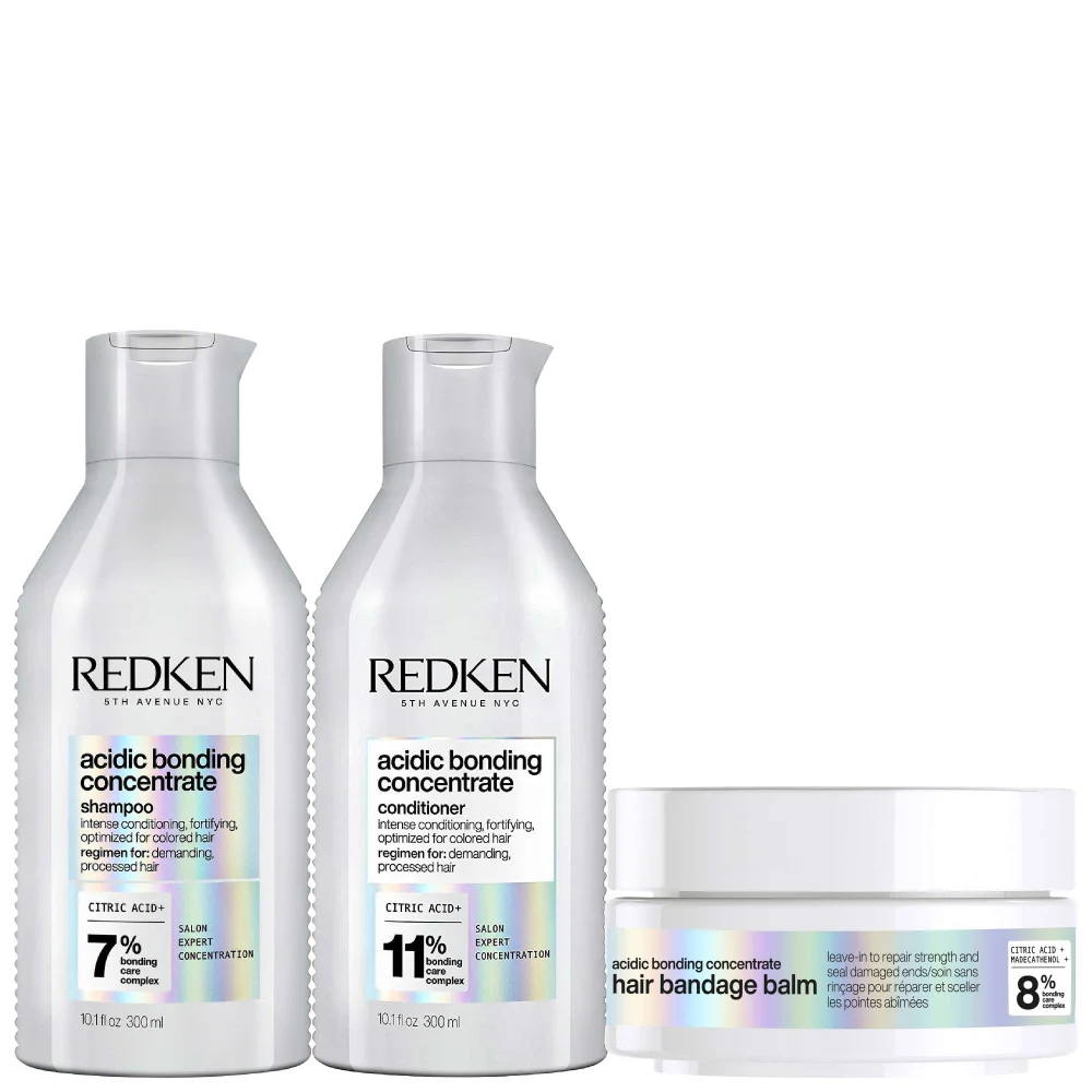 Redken Trio: Acidic Bonding Concentrate Hair Bandage Balm 75ml, Shampoo 300ml and Conditioner 300ml Bundle Image 1