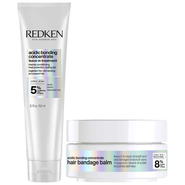 Redken Duo: Acidic Bonding Concentrate Hair Bandage Balm 75ml and Leave-In Treatment, Heat Protection 150ml