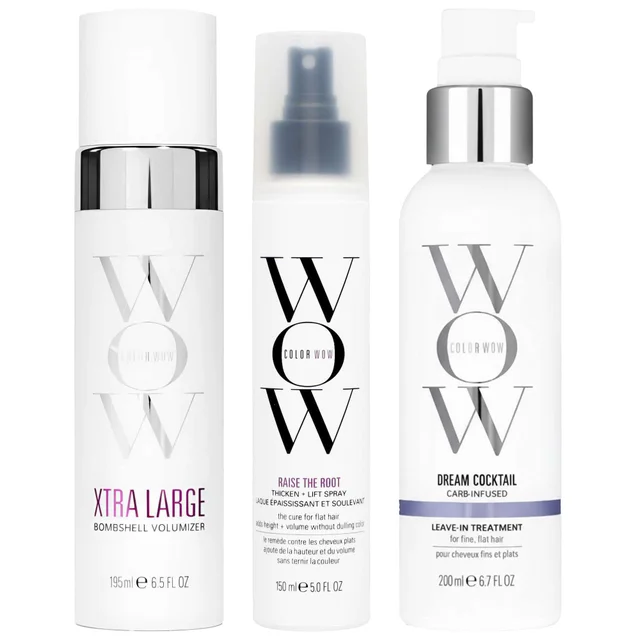 Color Wow Trio: Xtra Large Bombshell Volumizer, Raise the Root Spray & Dream Cocktail Carb-Infused Leave-in Treatment