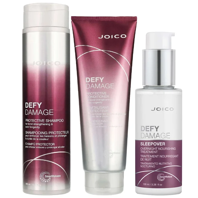 Joico Bundles Trio: Defy Damage Protective Shampoo 300ml, Conditioner 250ml & Sleepover Overnight Nourishing Treatment 100ml