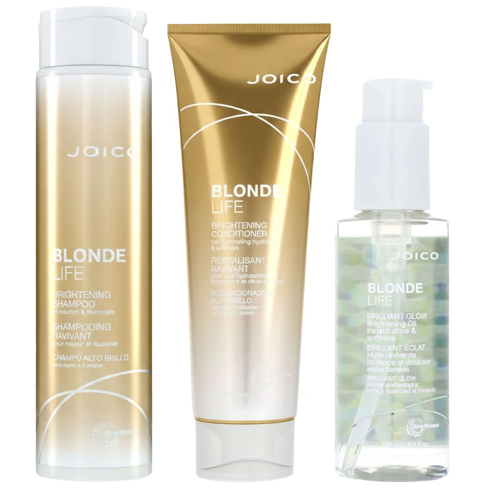 Joico Bundles Trio: Joico Blonde Life Shampoo 300ml, Conditioner 250ml and Glow Brightening Oil 100ml Image 1