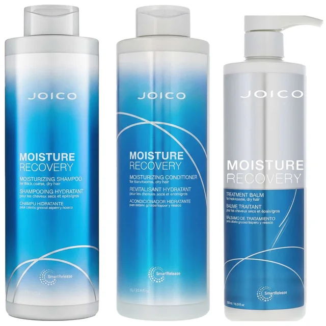 Joico Trio: Moisture Recovery Conditioner for Dry Hair 1000ml, Shampoo 1000ml & Treatment Balm 500ml