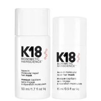 K18 Duo: Biomimetic Hairscience Leave-In Molecular Repair Hair Mask 50ml & Leave-in Molecular Repair Hair Mask 15ml