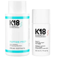 K18 Bundles Duo: Biomimetic Hairscience Peptide Prep Detox Shampoo 250ml & Leave-In Molecular Repair Hair Mask 50ml