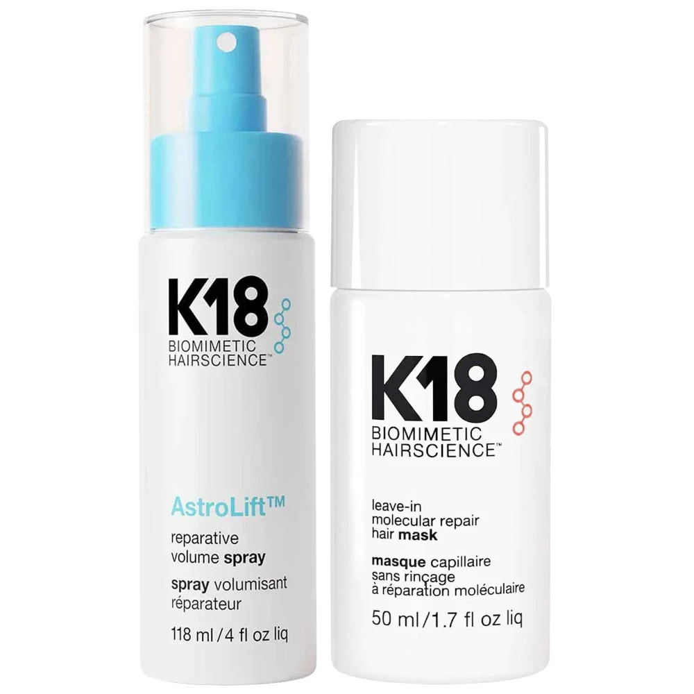 K18 Duo: Biomimetic Hairscience Leave-In Molecular Repair Hair Mask 50ml & AstroLift Reparative Volume Spray 118ml Image 1