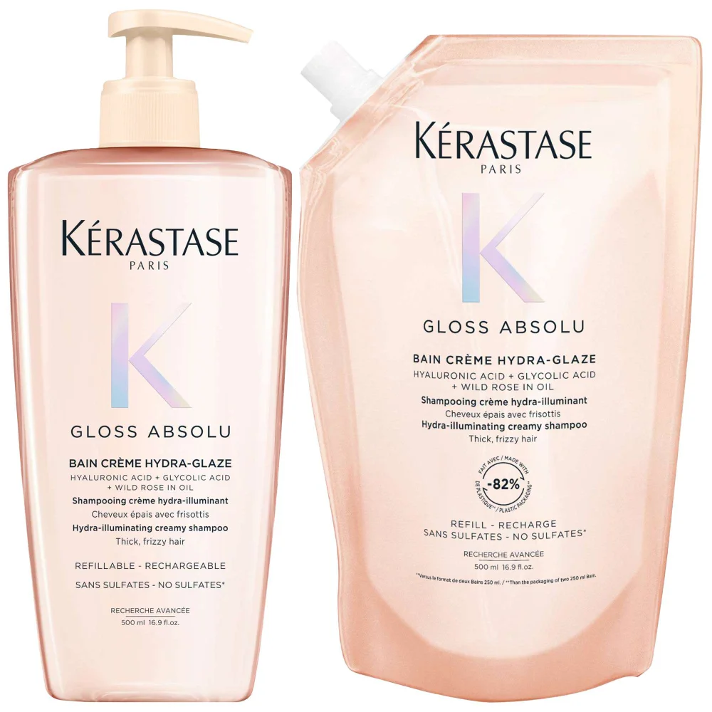 Kérastase Duo: Gloss Absolu Bain Crème Hydra-Glaze Shampoo 500ml & 500ml Refill Image 1