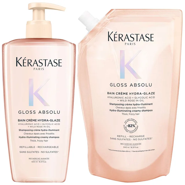 Kérastase Duo: Gloss Absolu Bain Crème Hydra-Glaze Shampoo 500ml & 500ml Refill