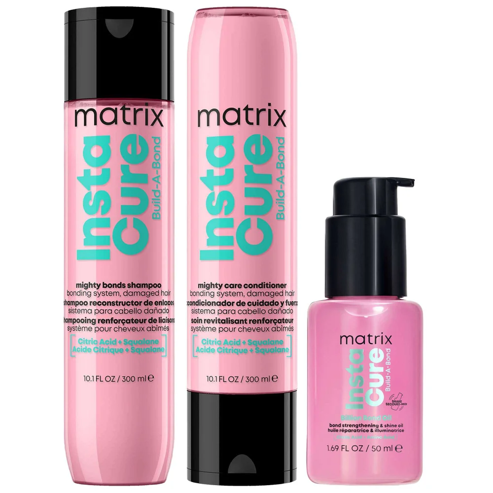 Matrix Bundles Trio: Instacure Build-A-Bond Mighty Care Conditioner 300ml, Shampoo 300ml & Bond Oil 50ml Image 1