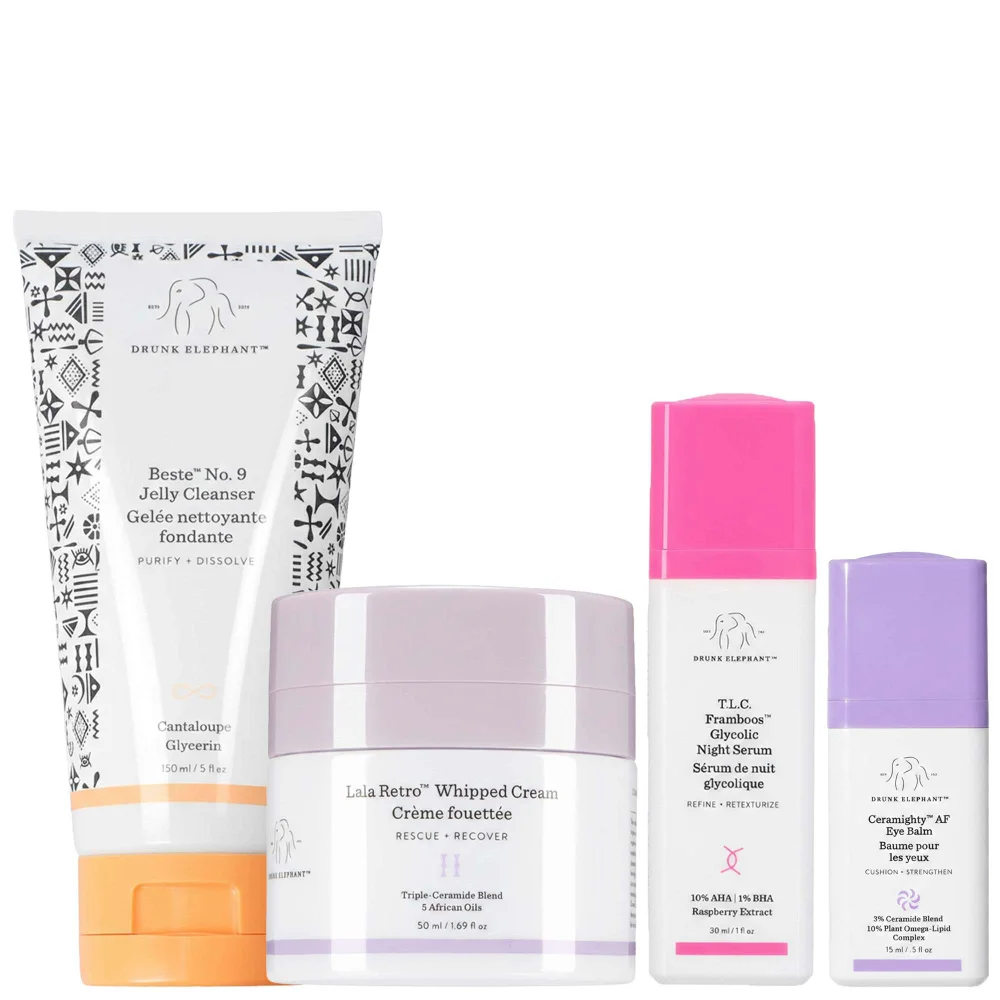 Drunk Elephant Bundles Jelly Cleanser 150ml, Whipped Cream 50ml, Night Serum 30ml & Eye Cream 15ml Bundle Image 1