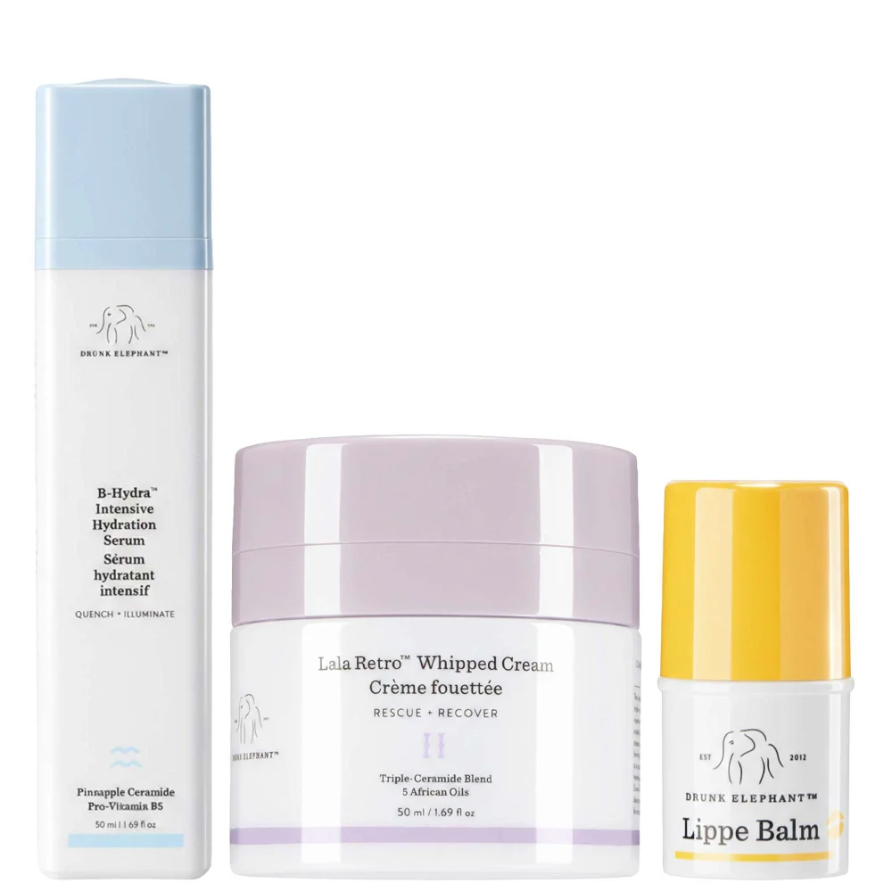 Drunk Elephant Trio: Hydration Serum 50ml, Lala Retro Whipped Cream 50ml & Lippe Balm 3.7g Image 1