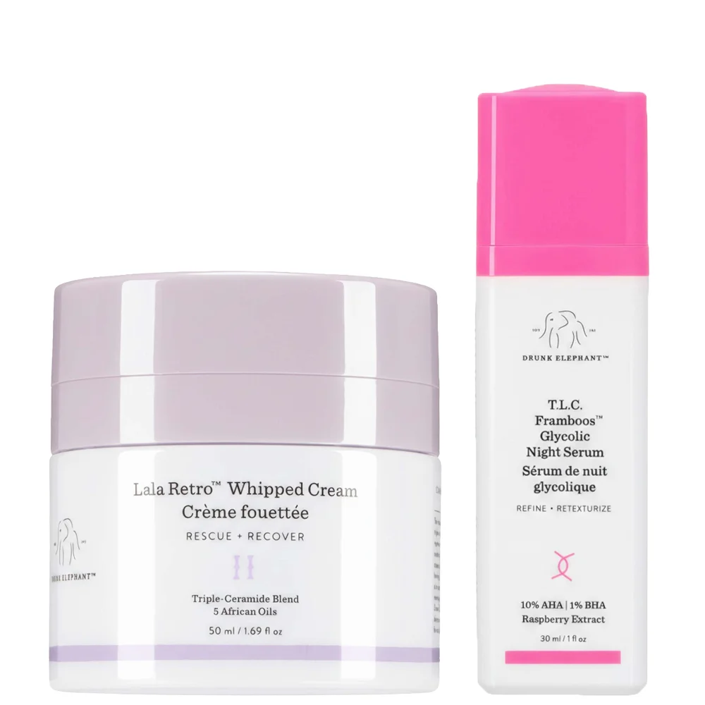 Drunk Elephant Duo: Lala Retro Whipped Cream 50ml & T.L.C. Framboos Glycolic Resurfacing Night Serum 30ml Image 1